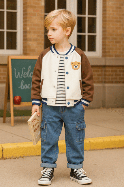Ensemble 3 piéces pantalon jeans veste pull coton
